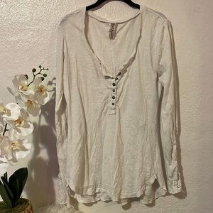 Free People Cream Colored Long Sleeve Shirt V Neck Shirt
